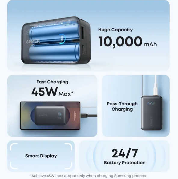  Pin sạc dự phòng Anker Nano 10000mAh 45w 1C1A tích hợp cáp USB-C A1638 