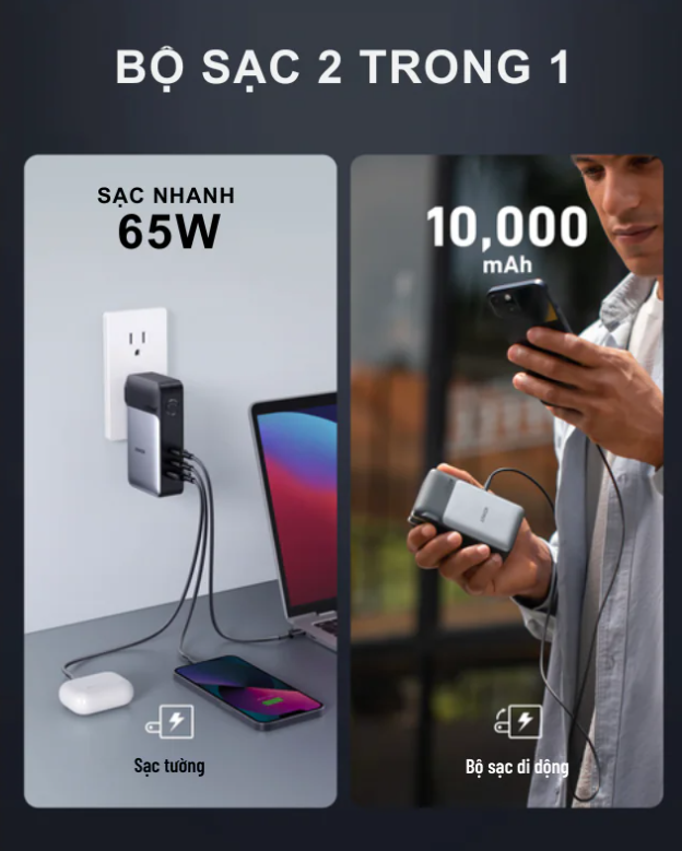  Anker A1651 – Pin Sạc dự phòng Anker 733 Fusion dung lượng 10000mAh 65w, GaNPrime PD/IQ4.0 