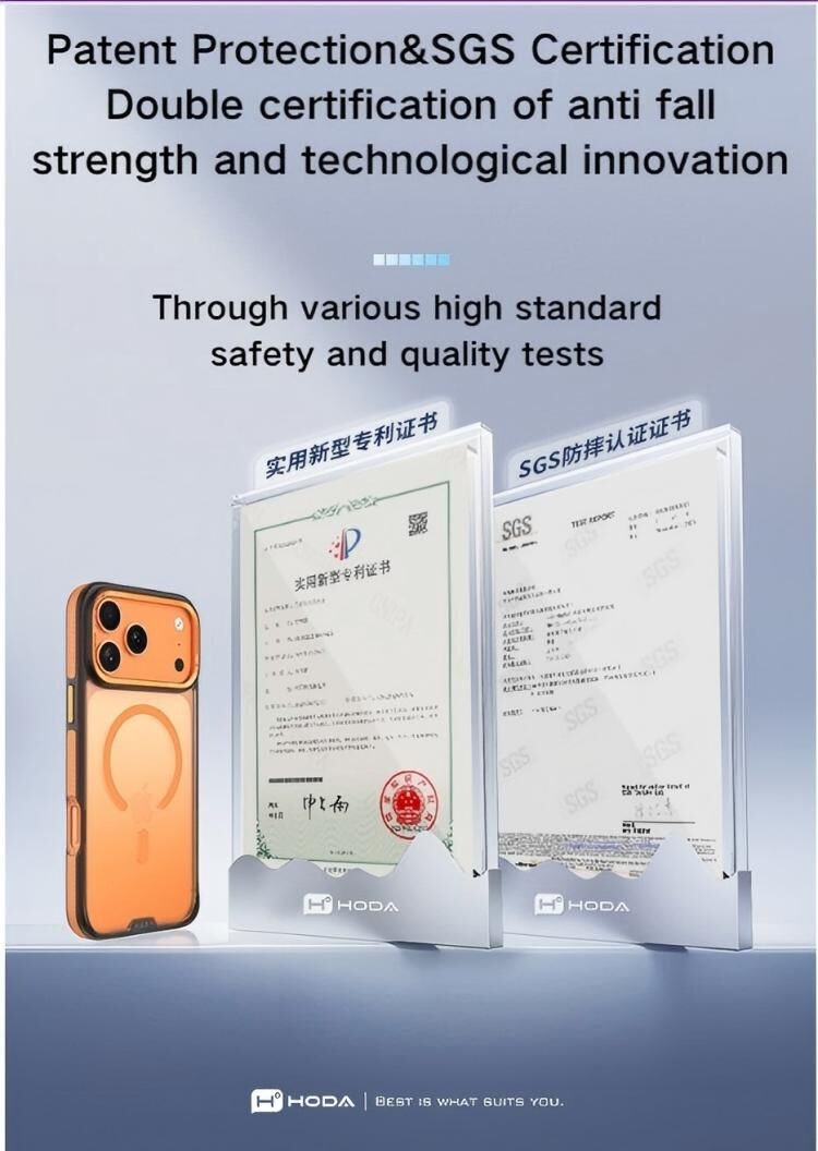 Chứng nhận SGS và bằng sáng chế chống rơi của ốp lưng Hoda