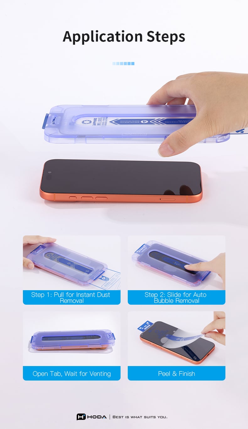 Bốn bước dán kính cường lực Hoda Sapphire bằng khung trợ dán