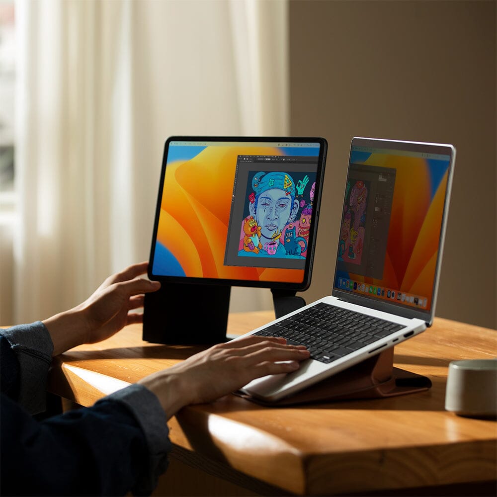 iPad dùng Snap Float Folio làm màn hình phụ cạnh MacBook