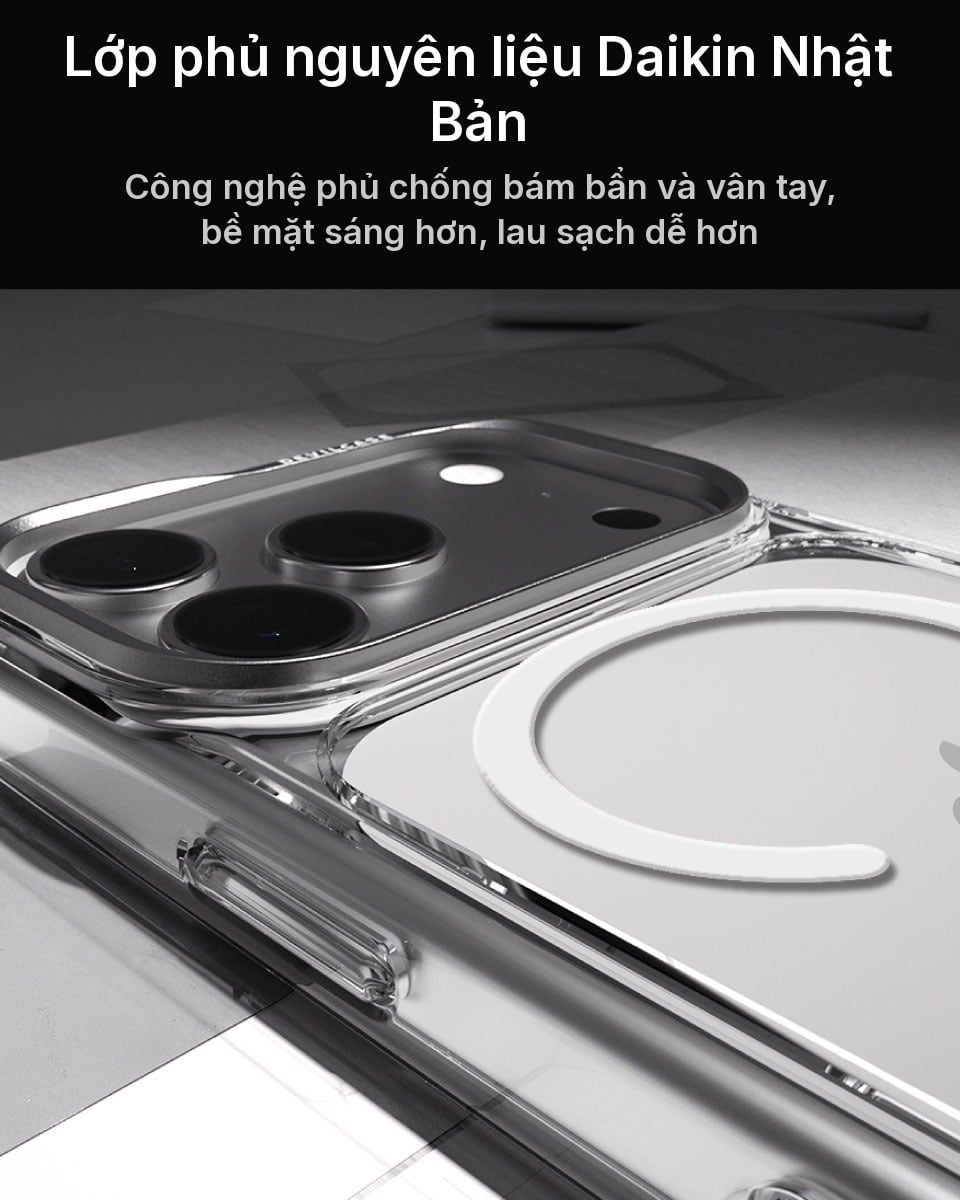 Lớp phủ chống bám vân tay nguyên liệu Daikin trên ốp Devilcase