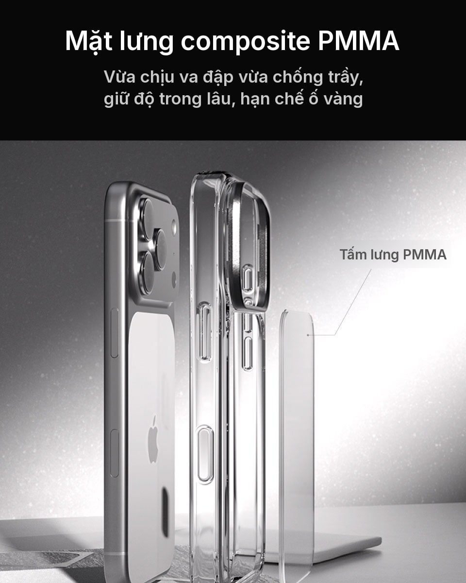 Mặt lưng PMMA chống trầy của ốp Devilcase Crystark