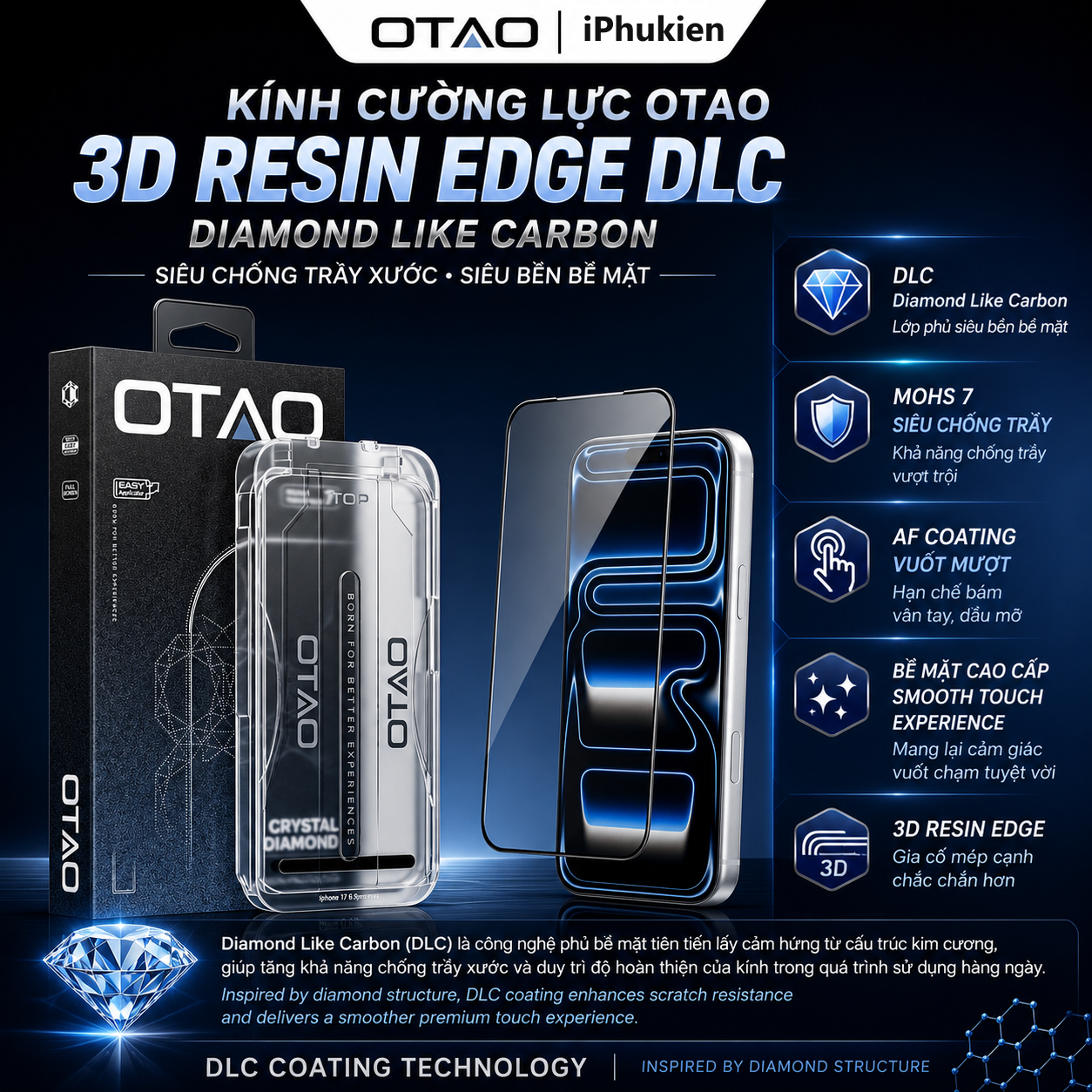 Cường lực OTAO DLC độ cứng Mohs 7 chống trầy xước