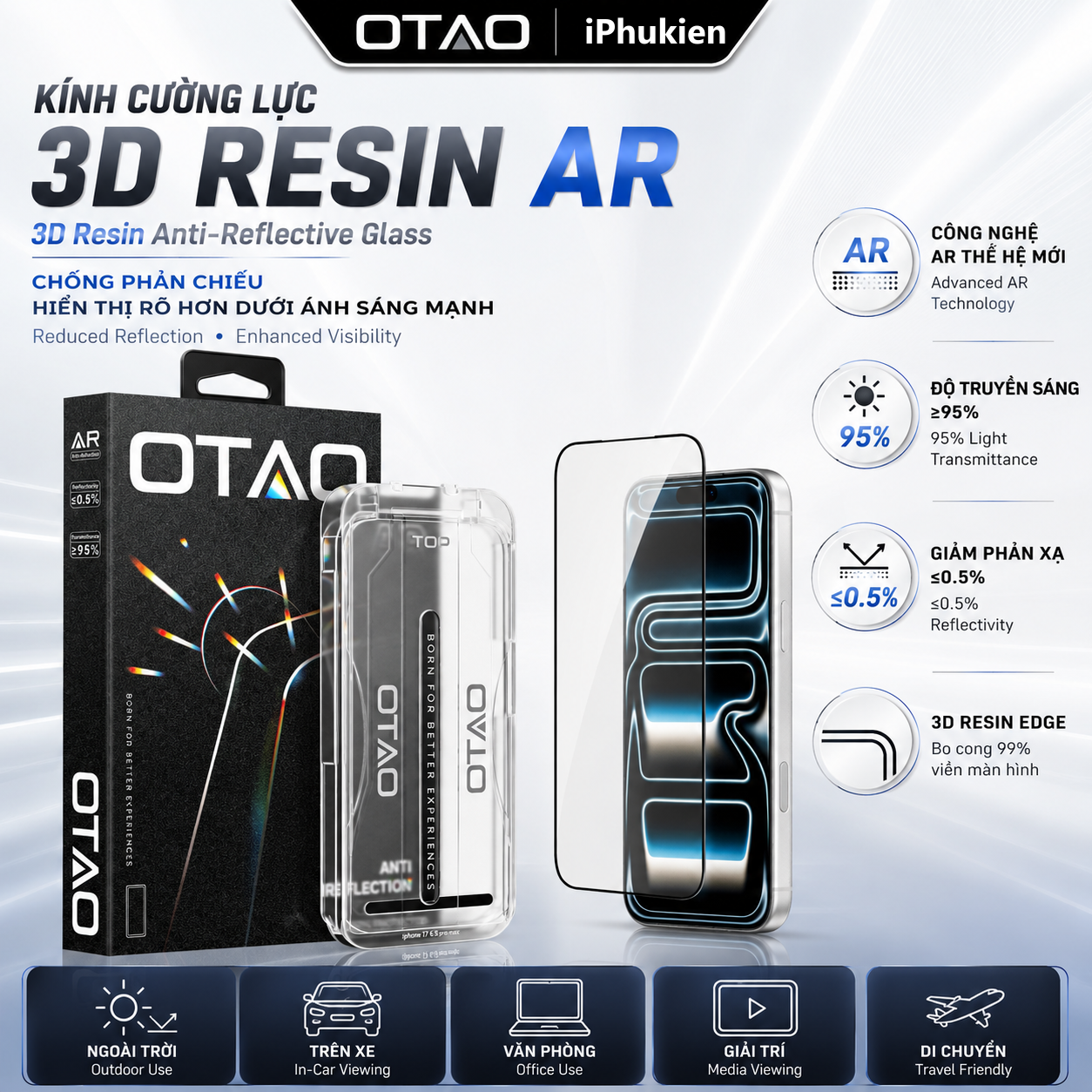 Cường lực OTAO 3D Resin Edge AR cho iPhone