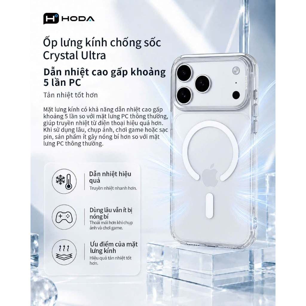 Mặt lưng kính Hoda Crystal Ultra dẫn nhiệt gấp 5 lần PC
