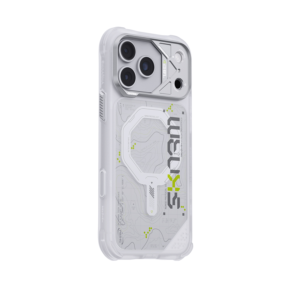 Viền camera nhôm CNC trên ốp Skinarma Sonar màu trắng