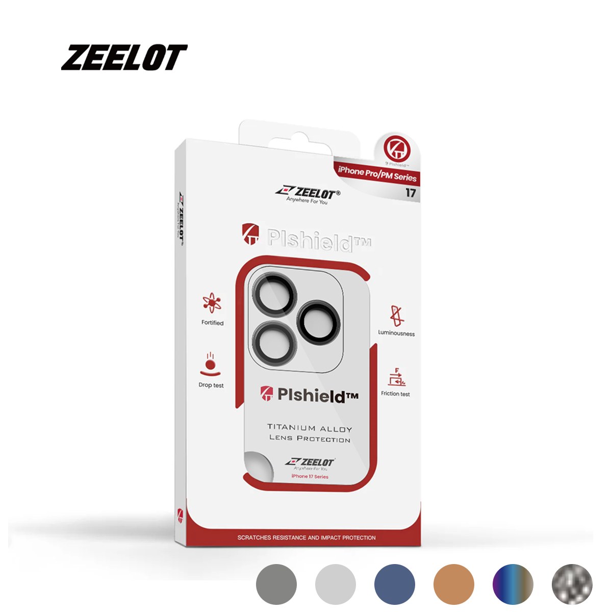 Bảng màu cường lực camera Zeelot PiShield cho iPhone 17 Pro
