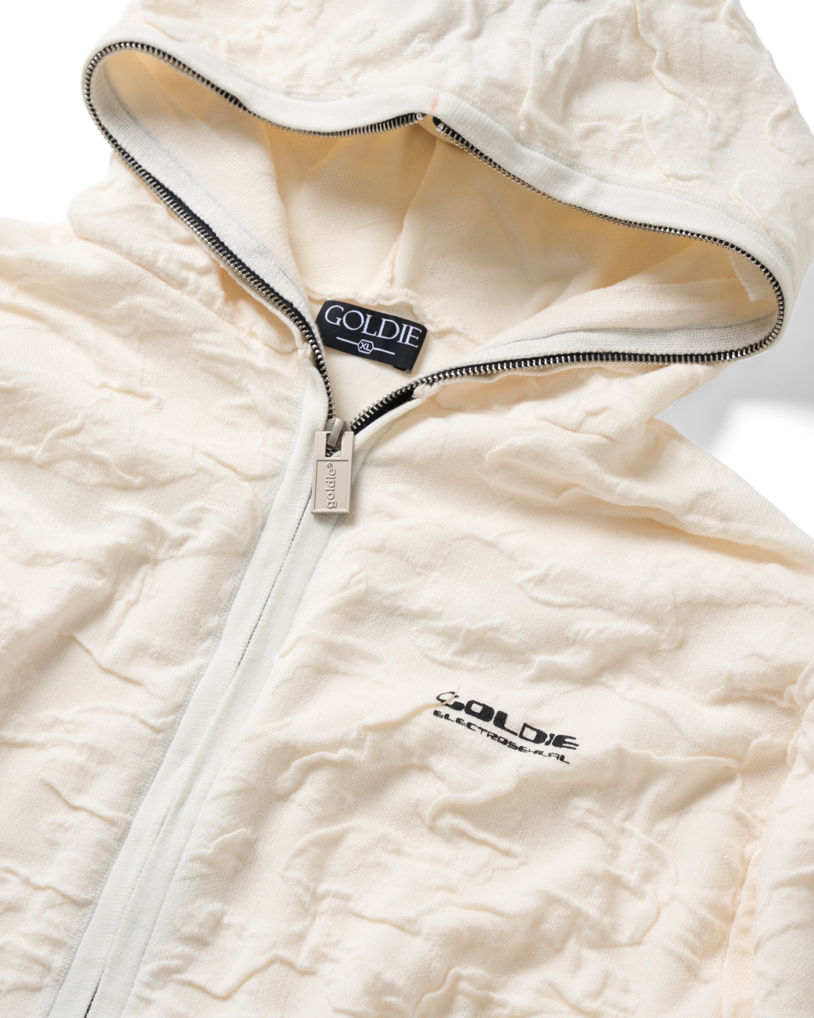 WRINKLE KNIT WHITE HOODIE – Goldie