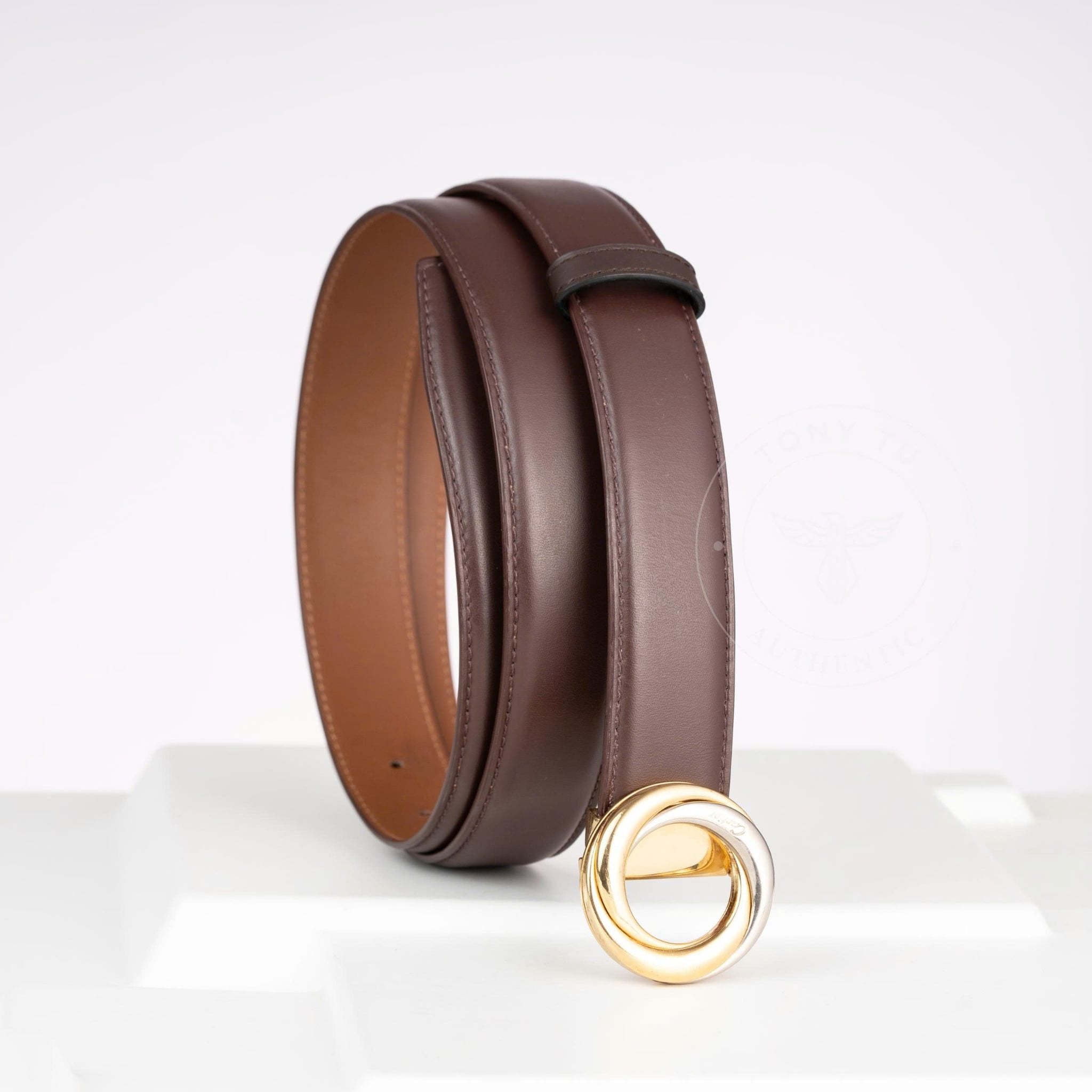 Thắt lưng Cartier Trinity Brown Leather size 93 (Down-sized)