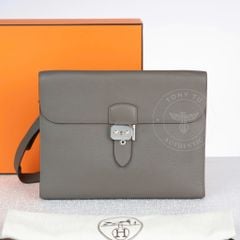 Túi đeo Hermès Sac à Dépêches Messenger Gris Meyer Evercolor size 28