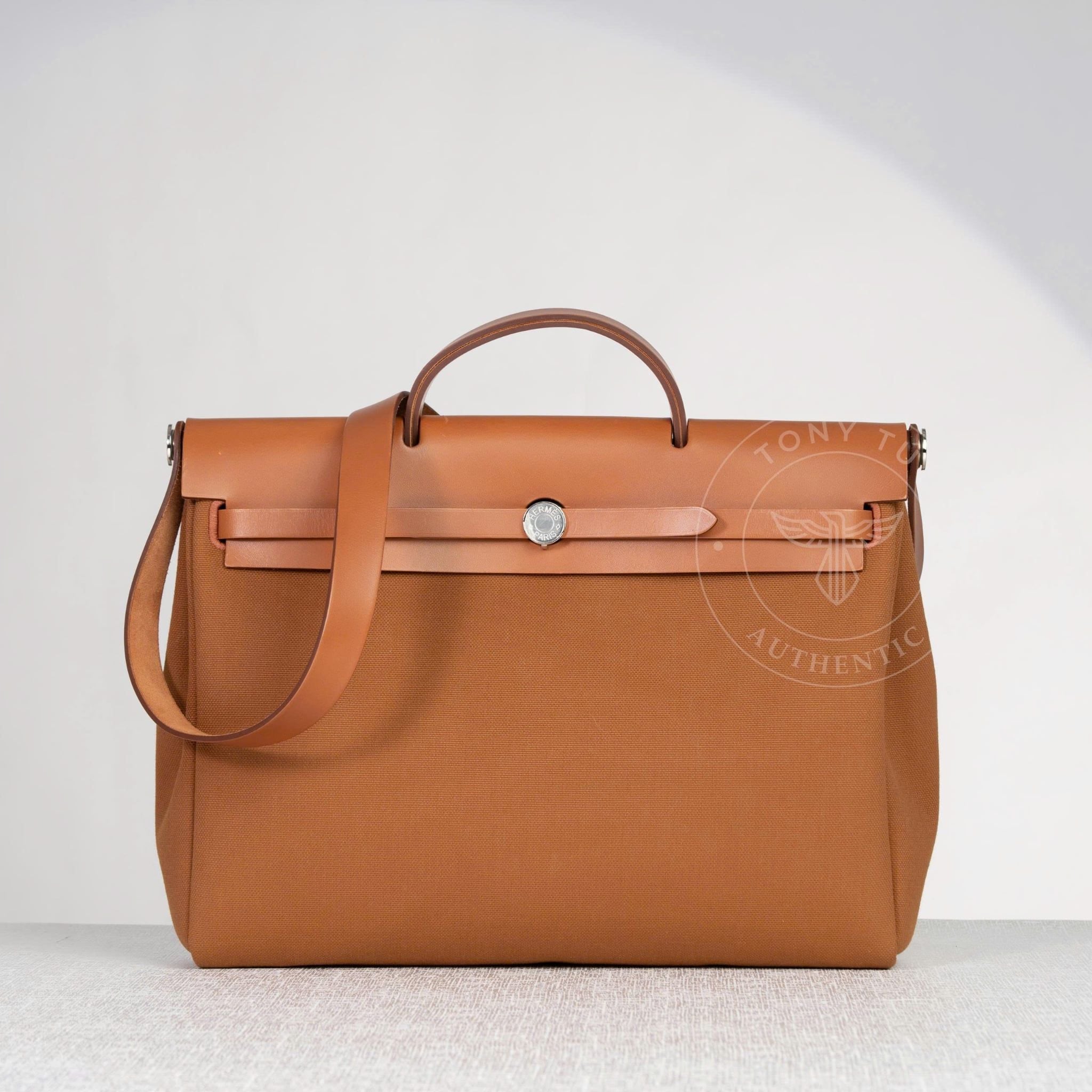Túi Hermès Herbag MM Gold Vache Hunter/Canvas size 35
