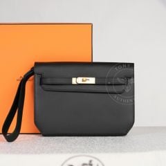 Clutch Hermès Kelly Dépêches 25 Noir Evercolor size 25