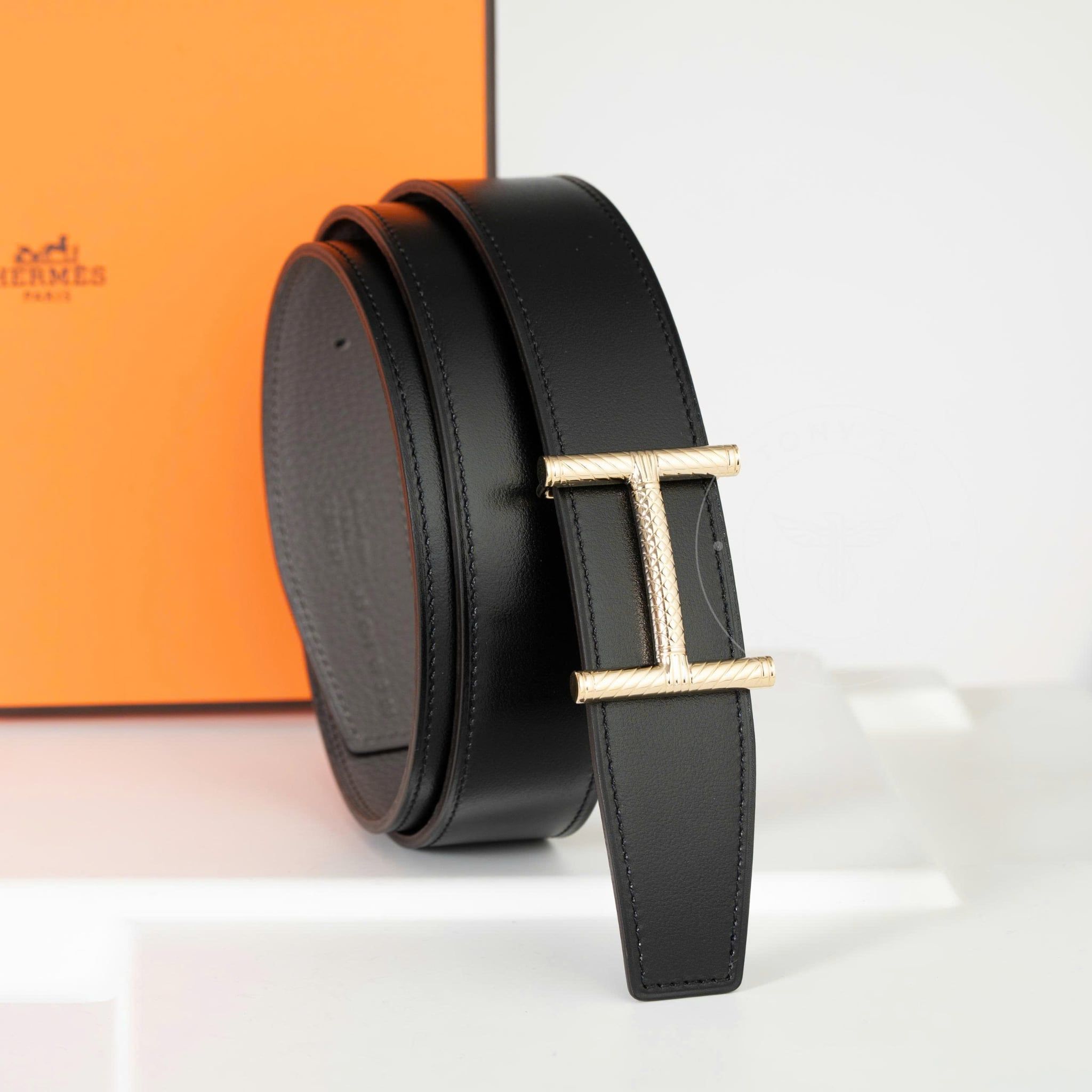 Thắt lưng Hermès H Hisséo Reversible - Togo/Boxcalf (Đen/Xám) size 95