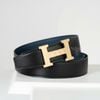 Thắt lưng Hermès Buckle H Curb - Togo/Boxcalf (Đen/Navy) size 90