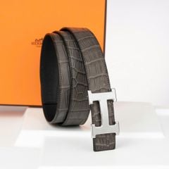 Thắt lưng Hermès H Classic Silver Matte - Crocodile/Boxcalf (Đen/Gold) size 100