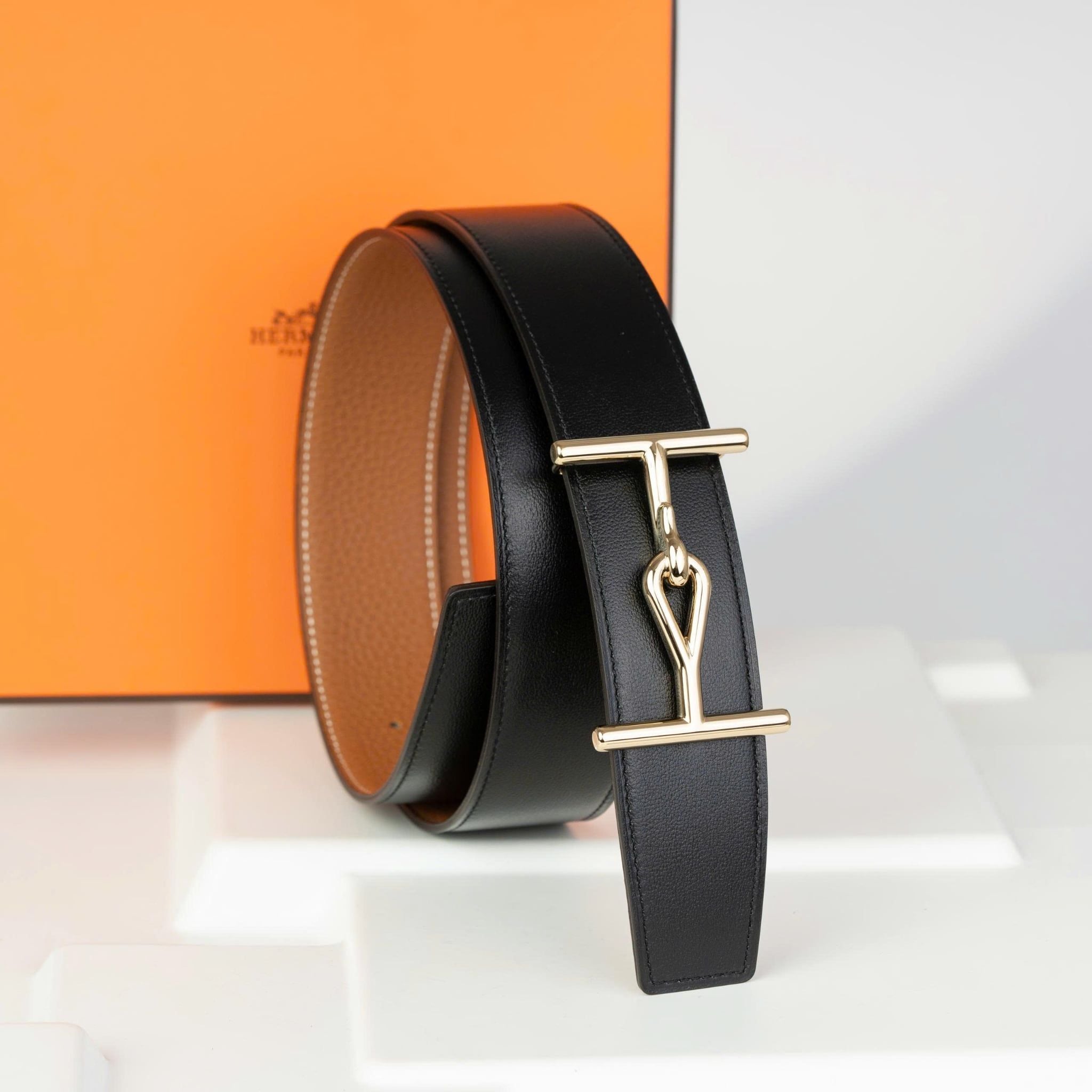 Thắt lưng Hermès H Jumbo Reversible - Boxcalf/Togo (Đen/Gold) size 85