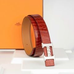 Thắt lưng Hermes H Curb - Crocodile Porosus (Đỏ) size 85