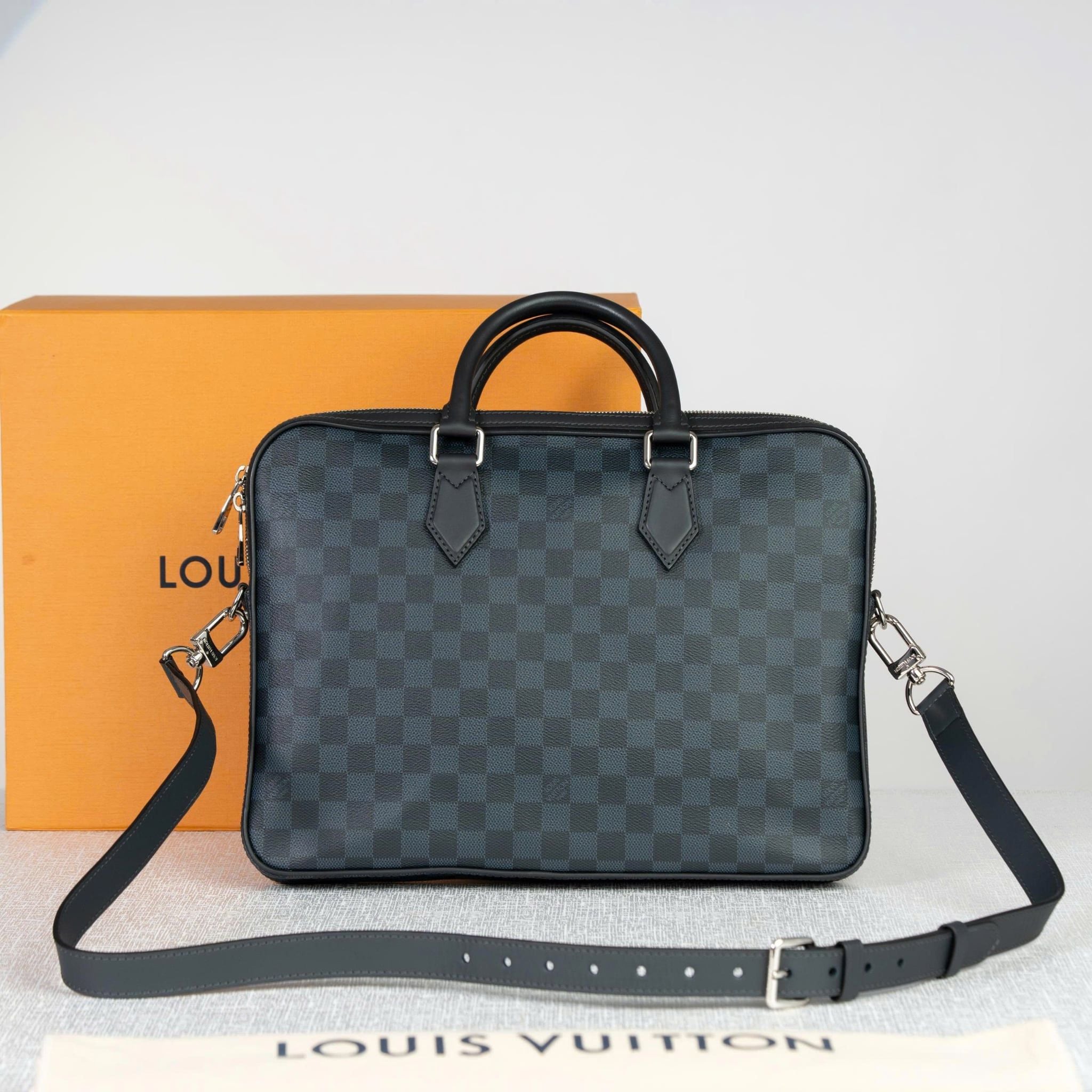 Cặp tài liệu Louis Vuitton Slim Damier Cobalt size 36 (Đen và xanh)