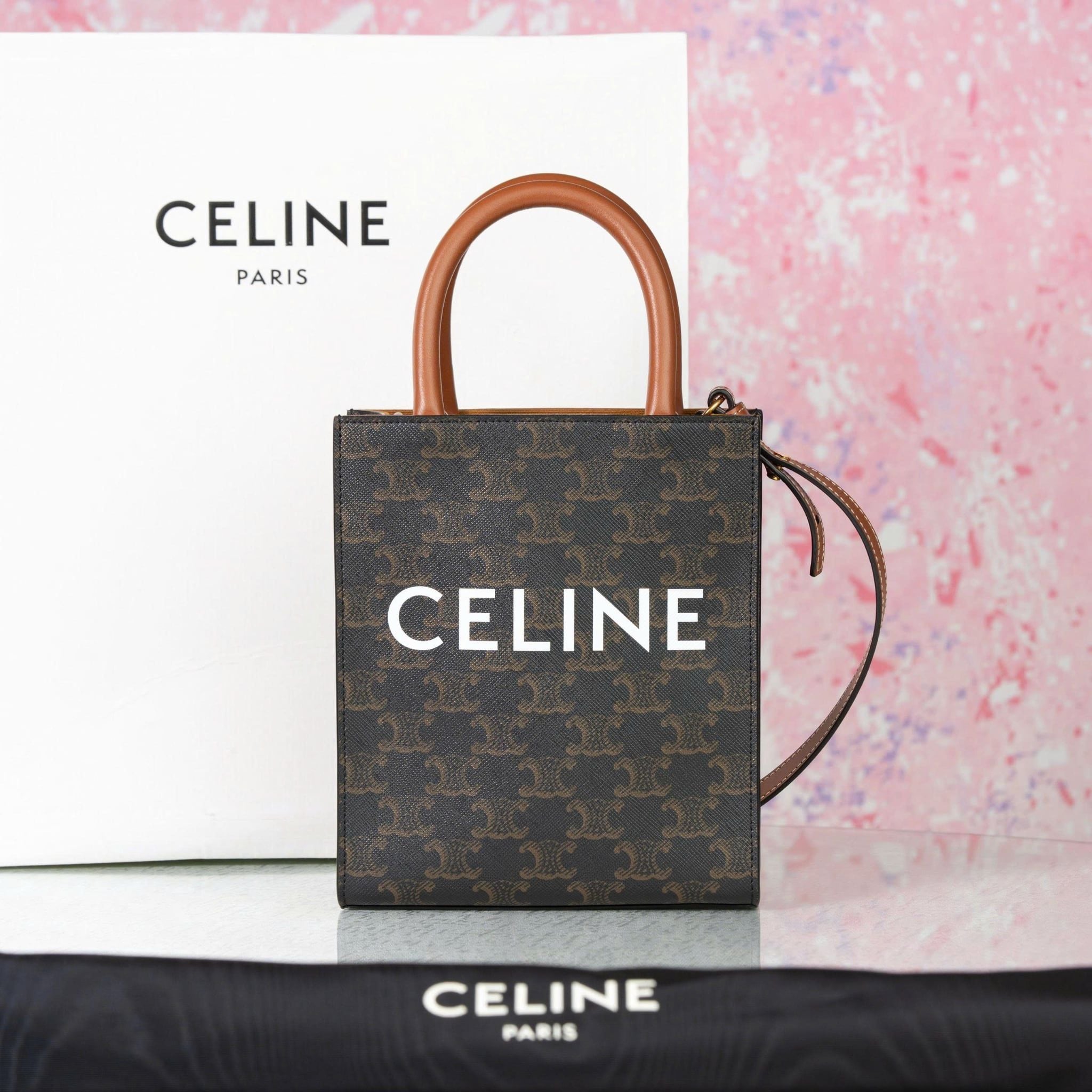 Túi đeo Céline Triomphe Vertical Mini Tote in Triomphe Monogram Canvas size 20