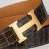 Thắt lưng Hermès H Martelée - Crocodile Porosus (Nâu) Size 95