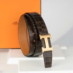 Thắt lưng Hermès H Martelée - Crocodile Porosus (Nâu) Size 95