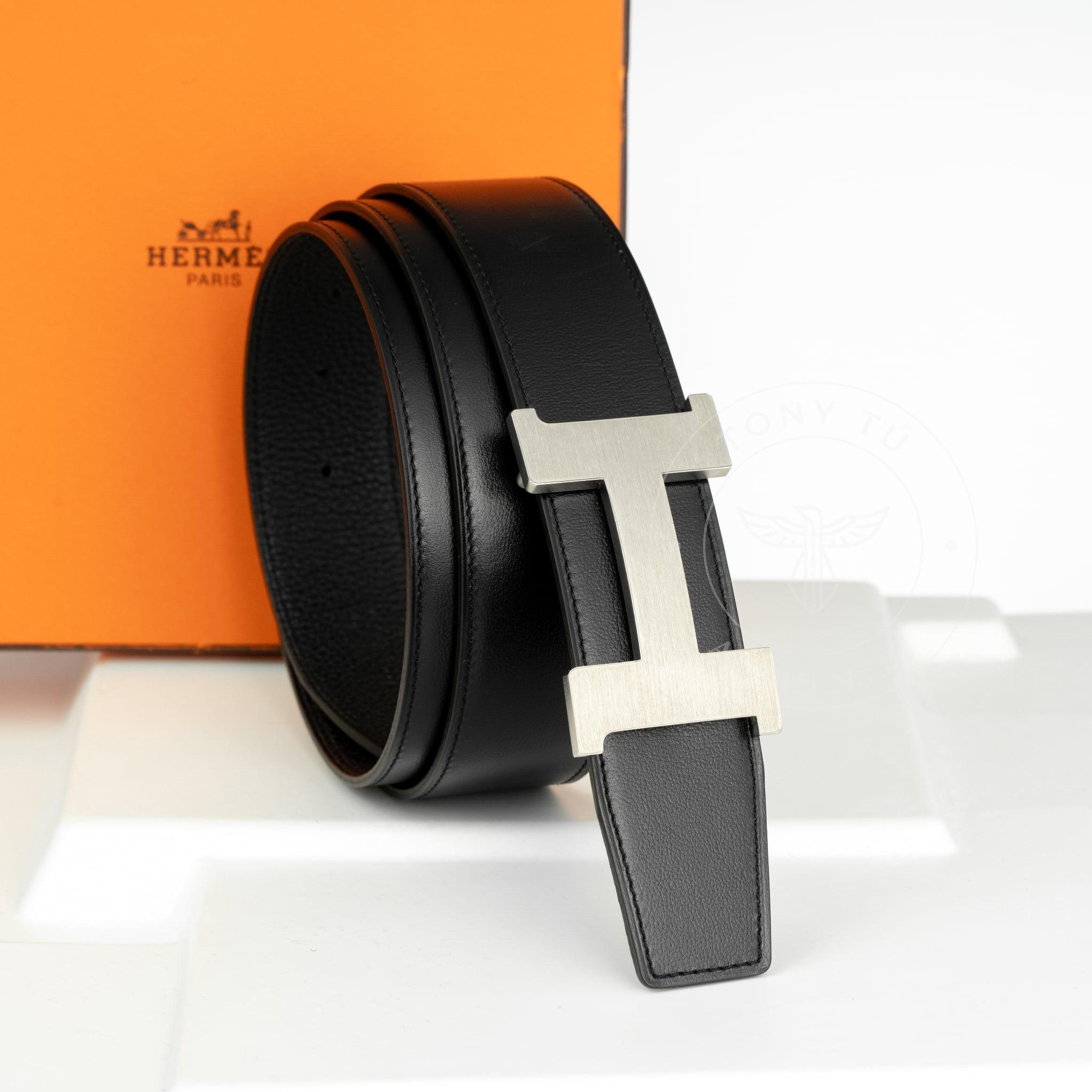 Thắt lưng Hermès H Constance Boxcalf/Togo size 105 (Đen/Nâu)
