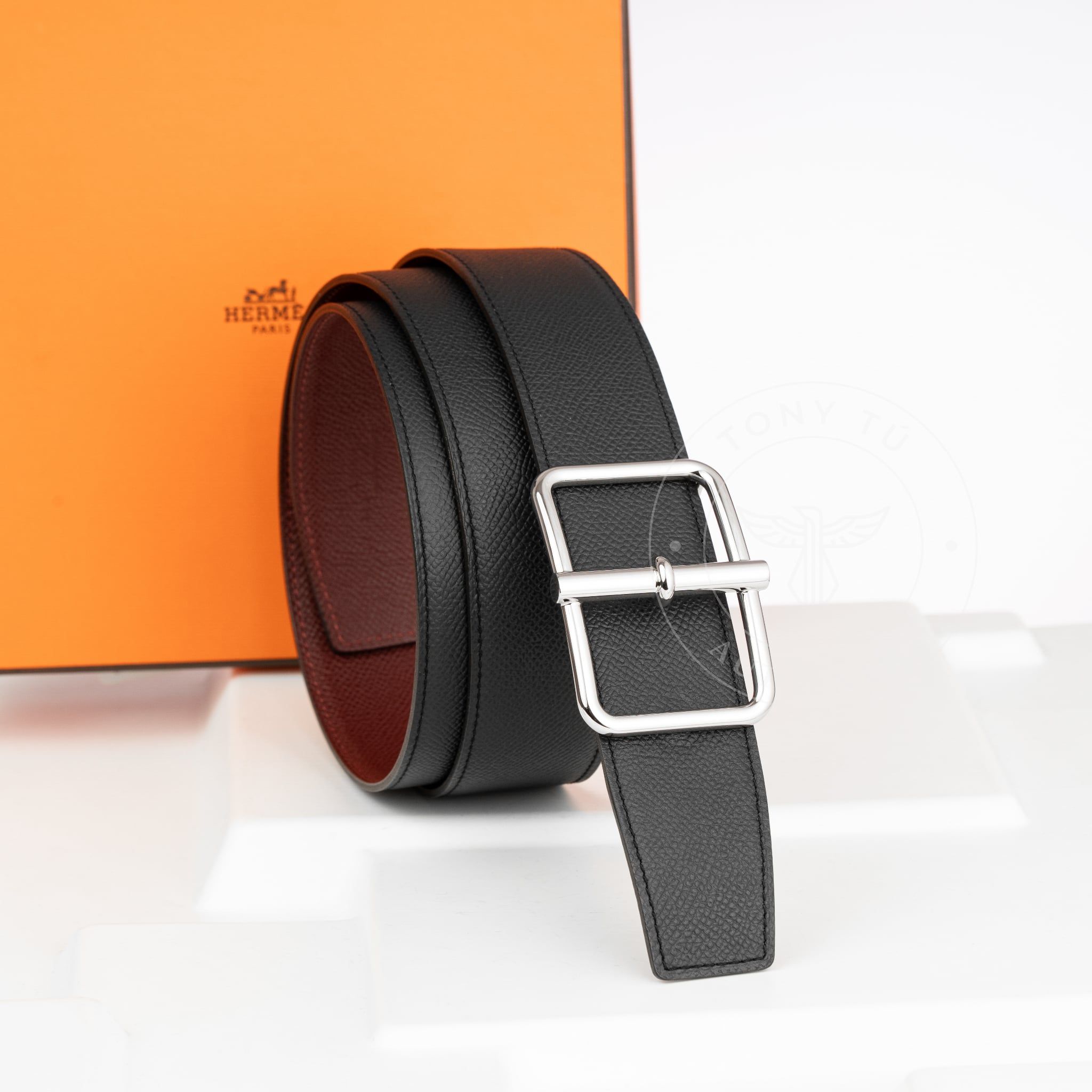 Thắt lưng Hermès Bâtonnet - Epsom (Đen/Nâu đỏ) size 100