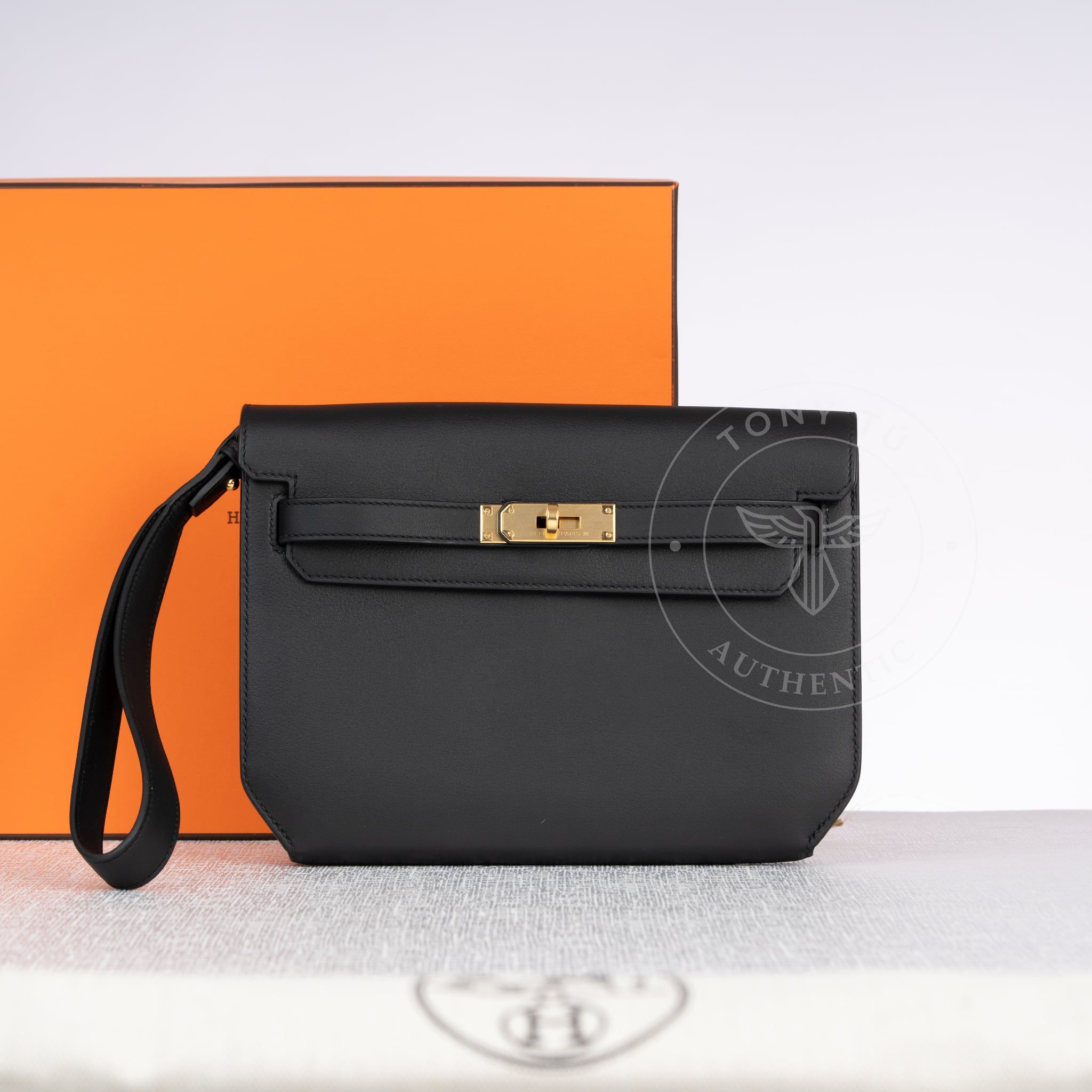 Clutch Hermès Kelly Dépêches 25 Noir Evercolor size 25