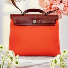 Túi đeo Hermès Herbag Zip Fauve Vache & Orange Mecano Toile Size 31
