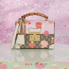 Túi Gucci Padlock Les Pommes GG Supreme Bamboo Satchel Beige