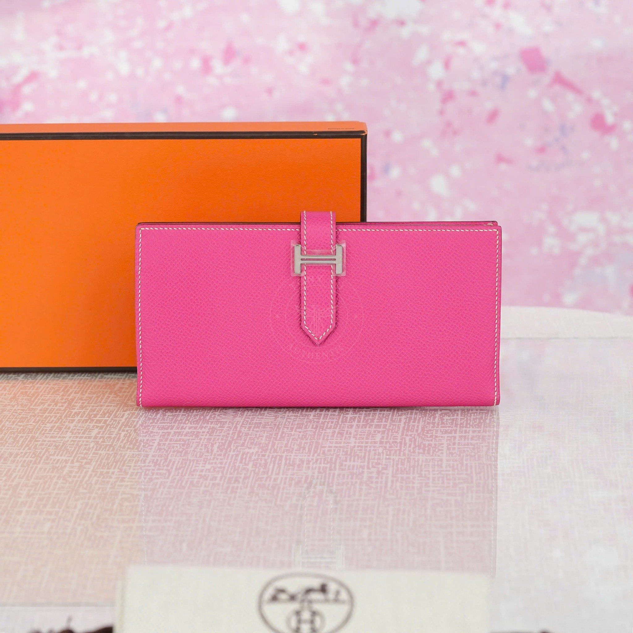 Ví dài Hermès Bearn Bifold Rose Tyrien Epsom