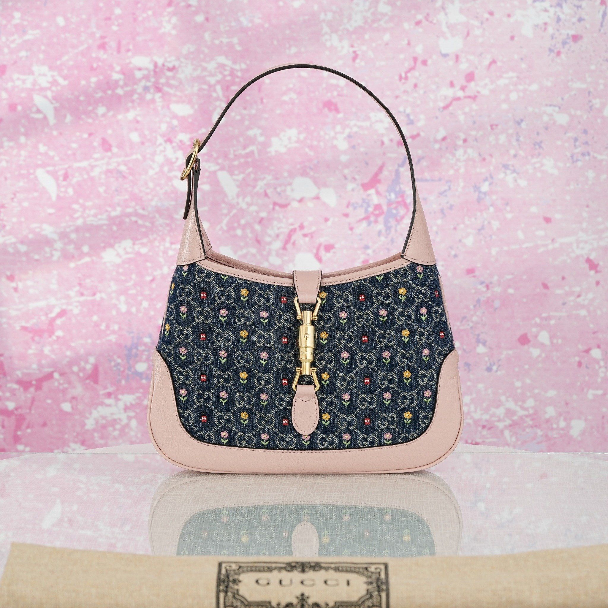 Túi Gucci Jackie 1961 Mini GG Embroidered Denim Floral (Limited) size 27