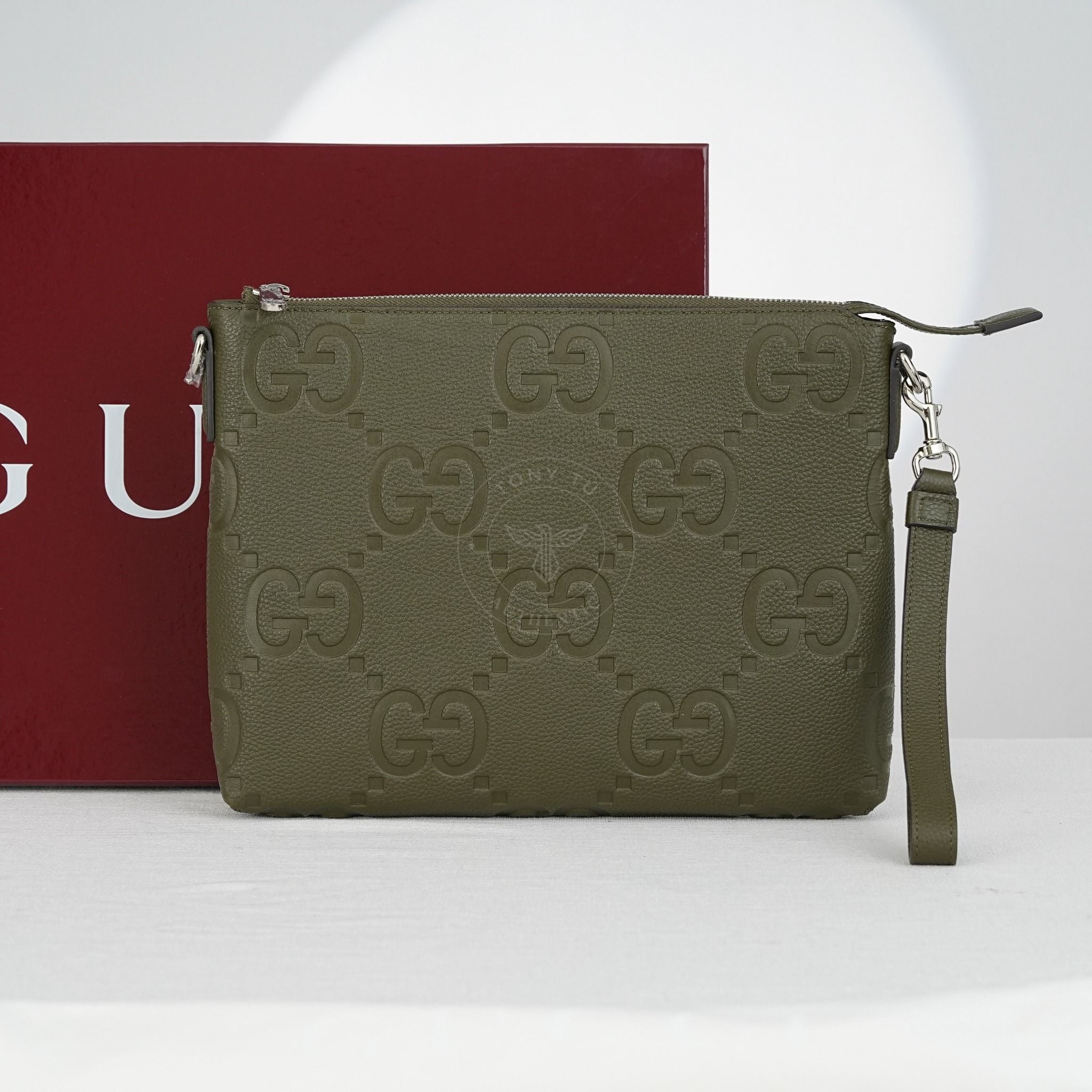 Túi đeo/Pouch Gucci Jumbo GG Dark Green Cowhide (Xanh rêu) size 31