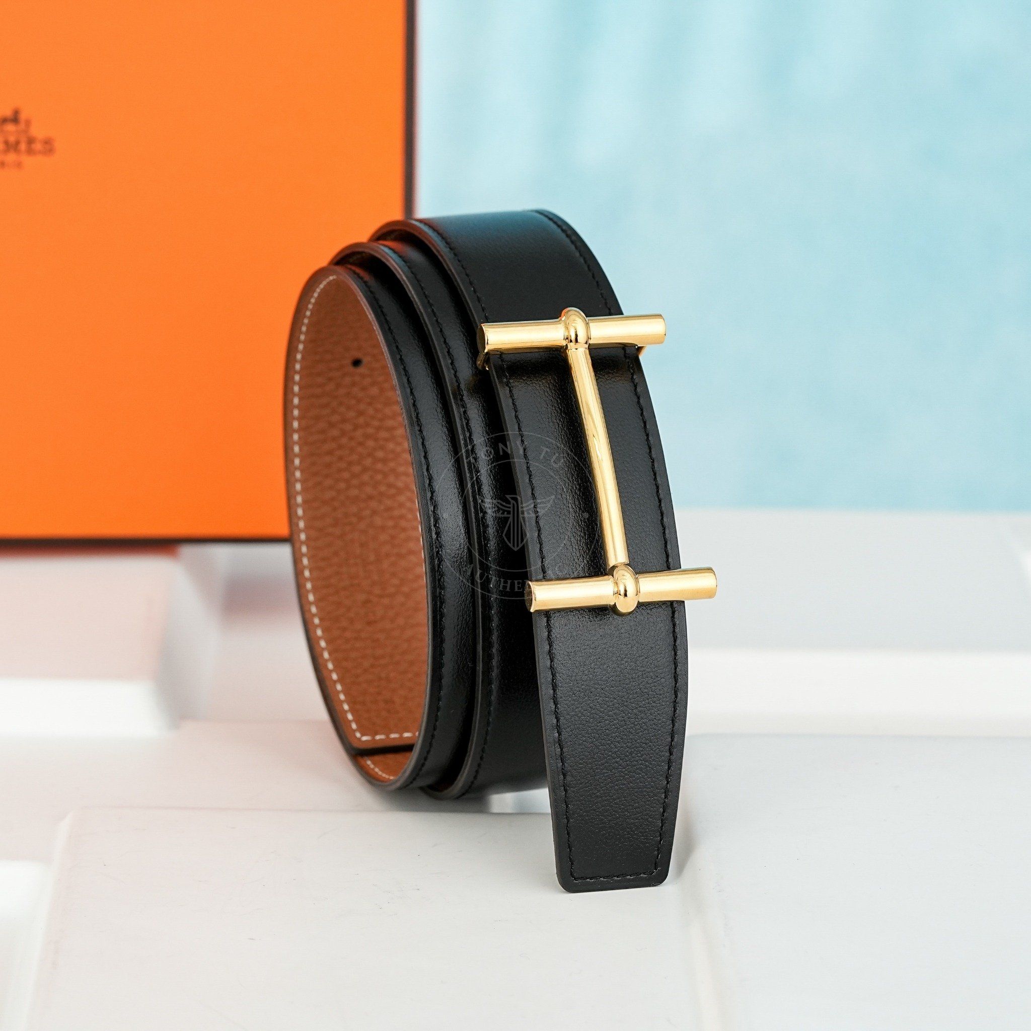 Thắt lưng Hermès H Buckle Reversible Box Calf/Togo size 85 (Đen/Nâu Gold)