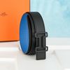Thắt lưng Hermès Rider Reversible Box Calf/Togo (Đen/Xanh) size 85