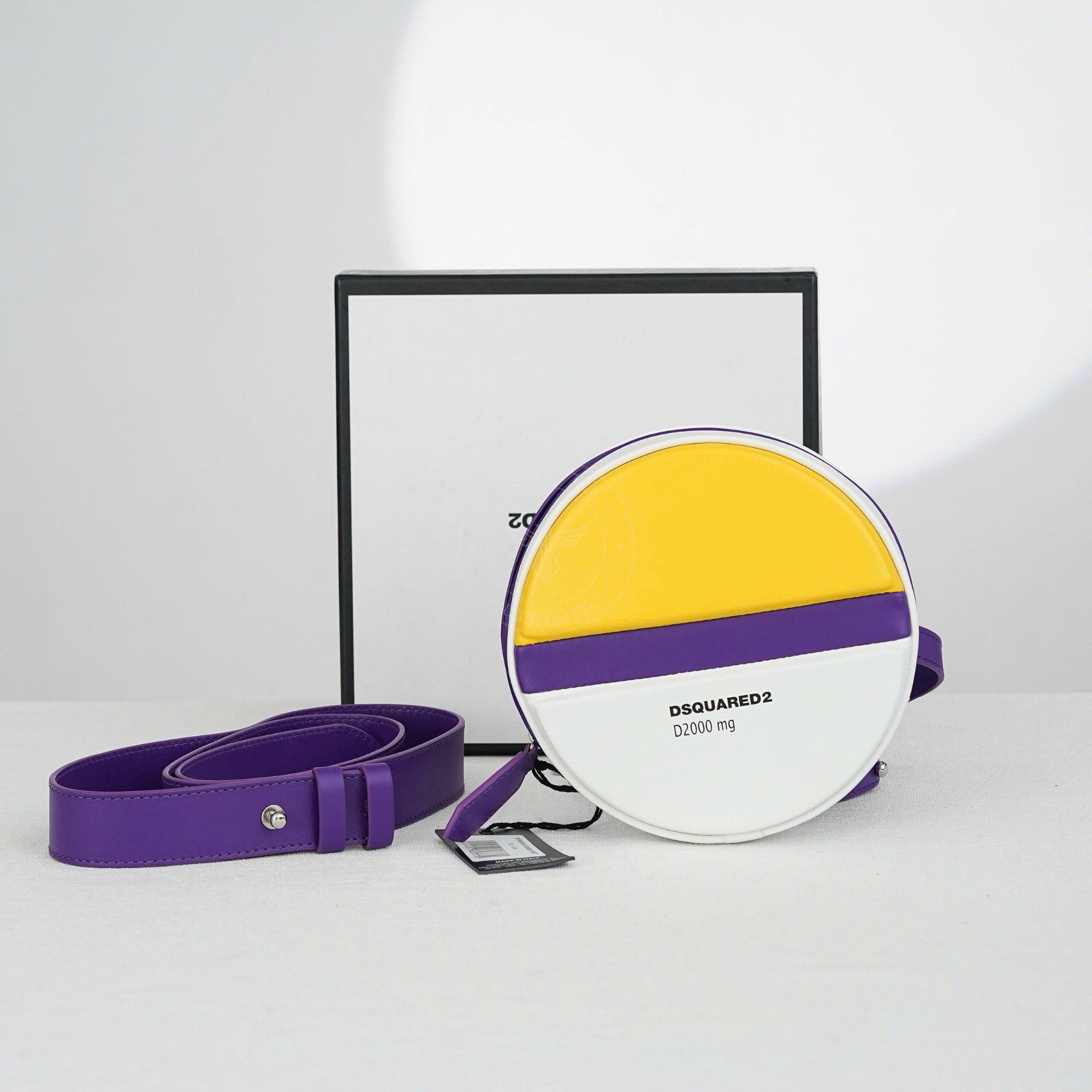 Túi đeo Dsquared2 Pill Calfskin (Trắng/Tím/Vàng)