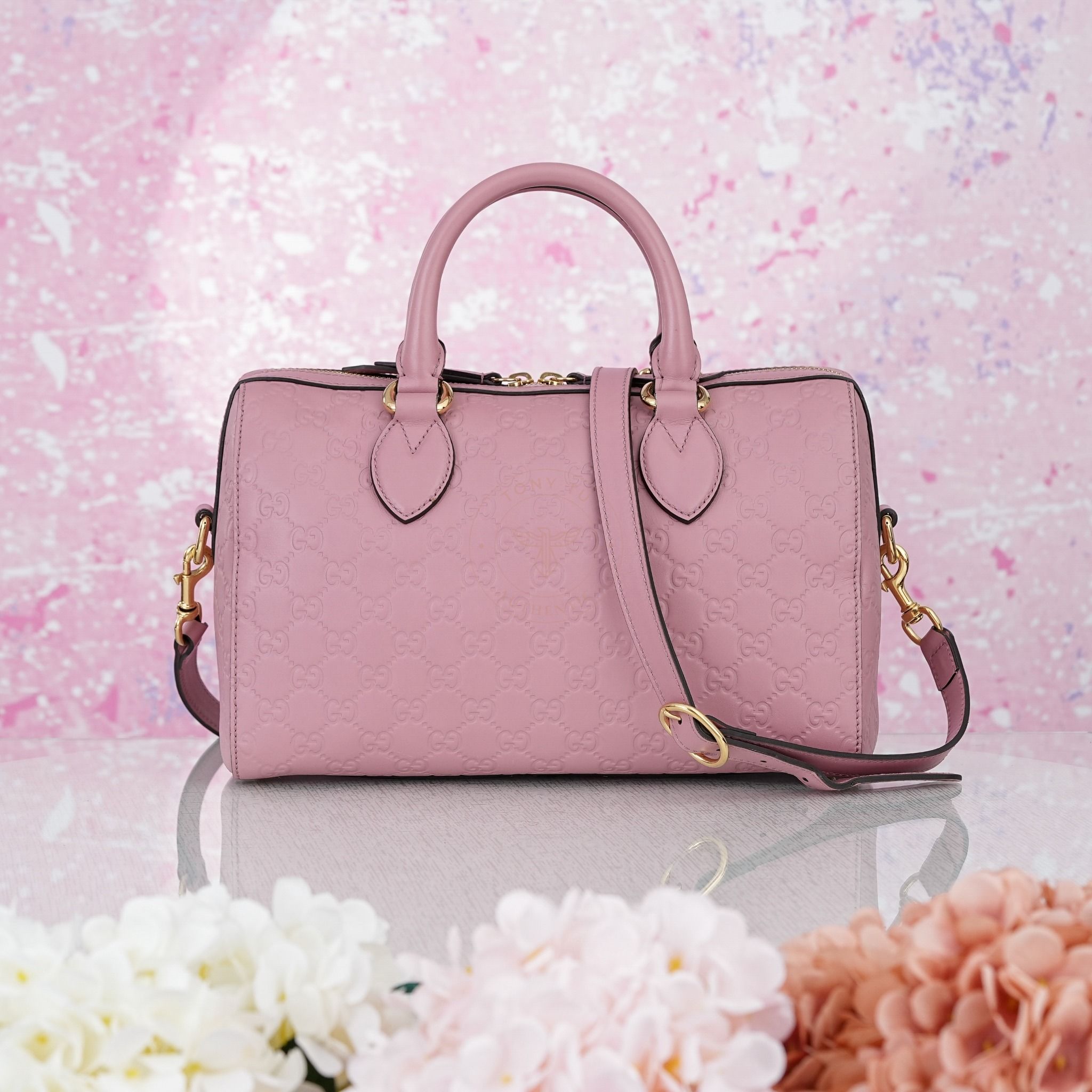 Túi đeo Gucci Boston Guccissima Calfskin in Pink
