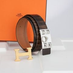Thắt lưng Hermès H Guillochee Brown Crocodile (size 90-95)