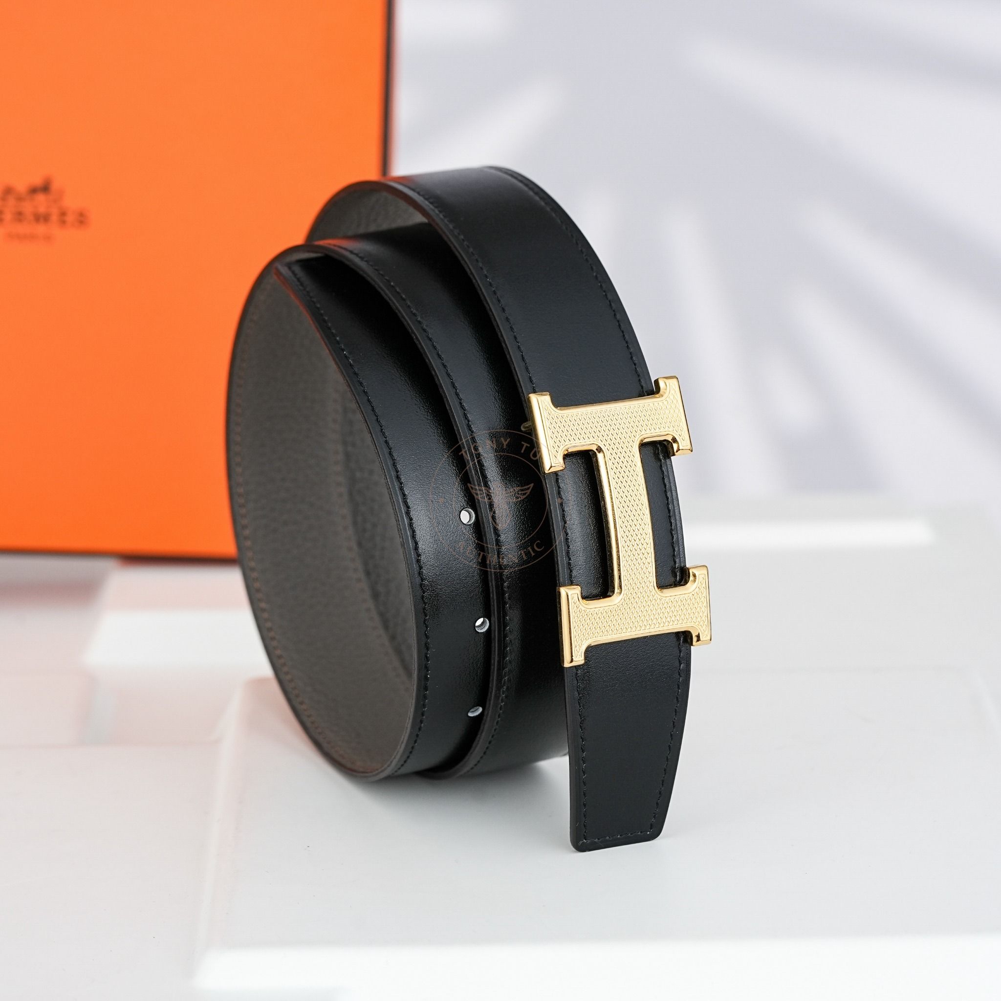 Thắt lưng Hermès H Guillochée Reversible Togo/Boxcalf size 85