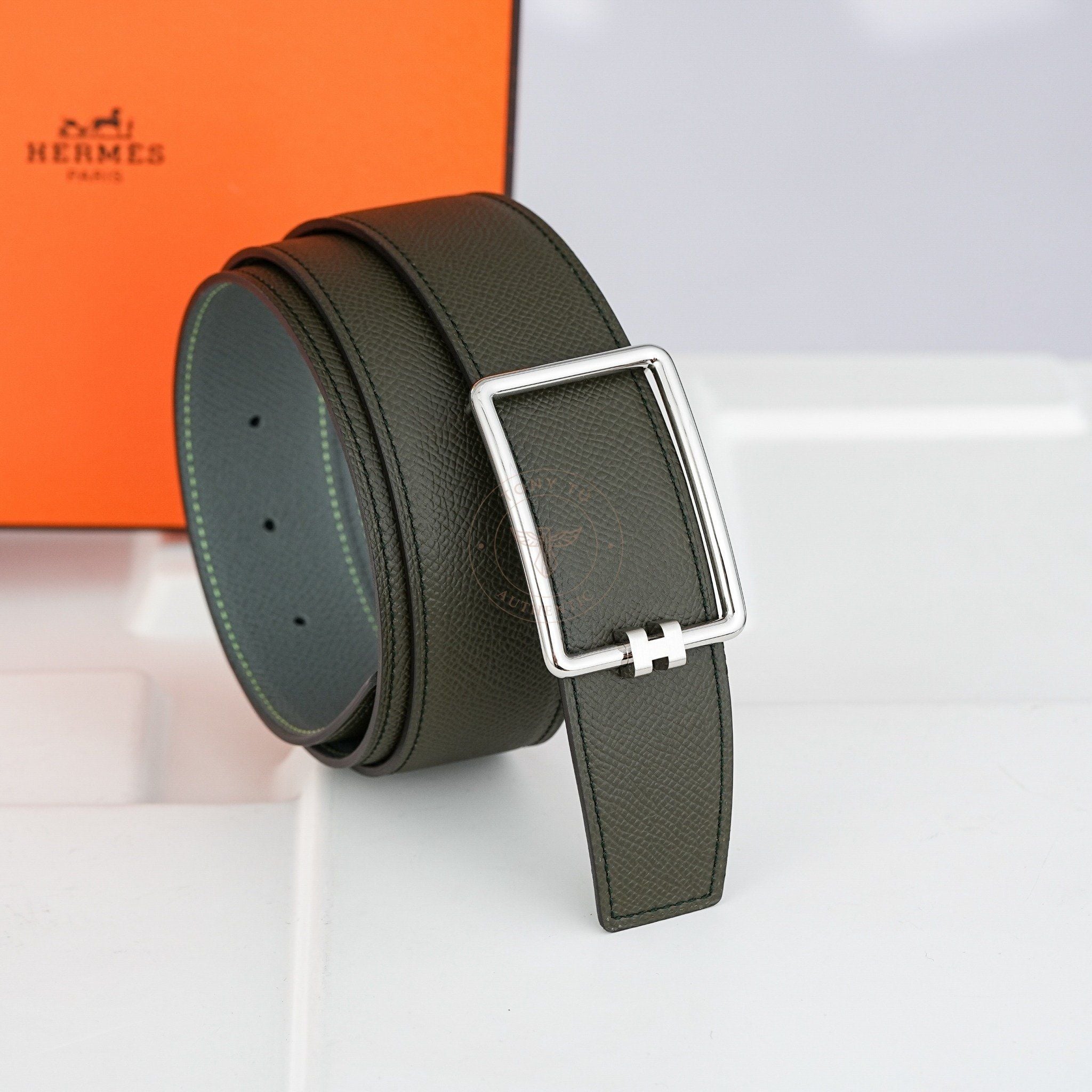 Thắt lưng Hermès H Buckle Reversible Epsom (Nâu/Xám) size 95