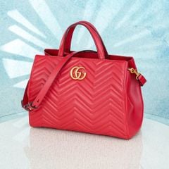 Túi Gucci GG Marmont Top Handle Red Matelassé