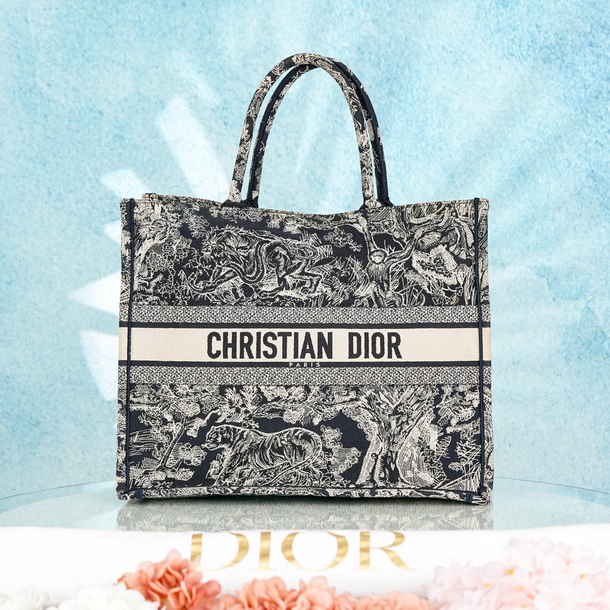 Túi Christian Dior Book Tote Blue Toile de Jouy Reverse Embroidery Large