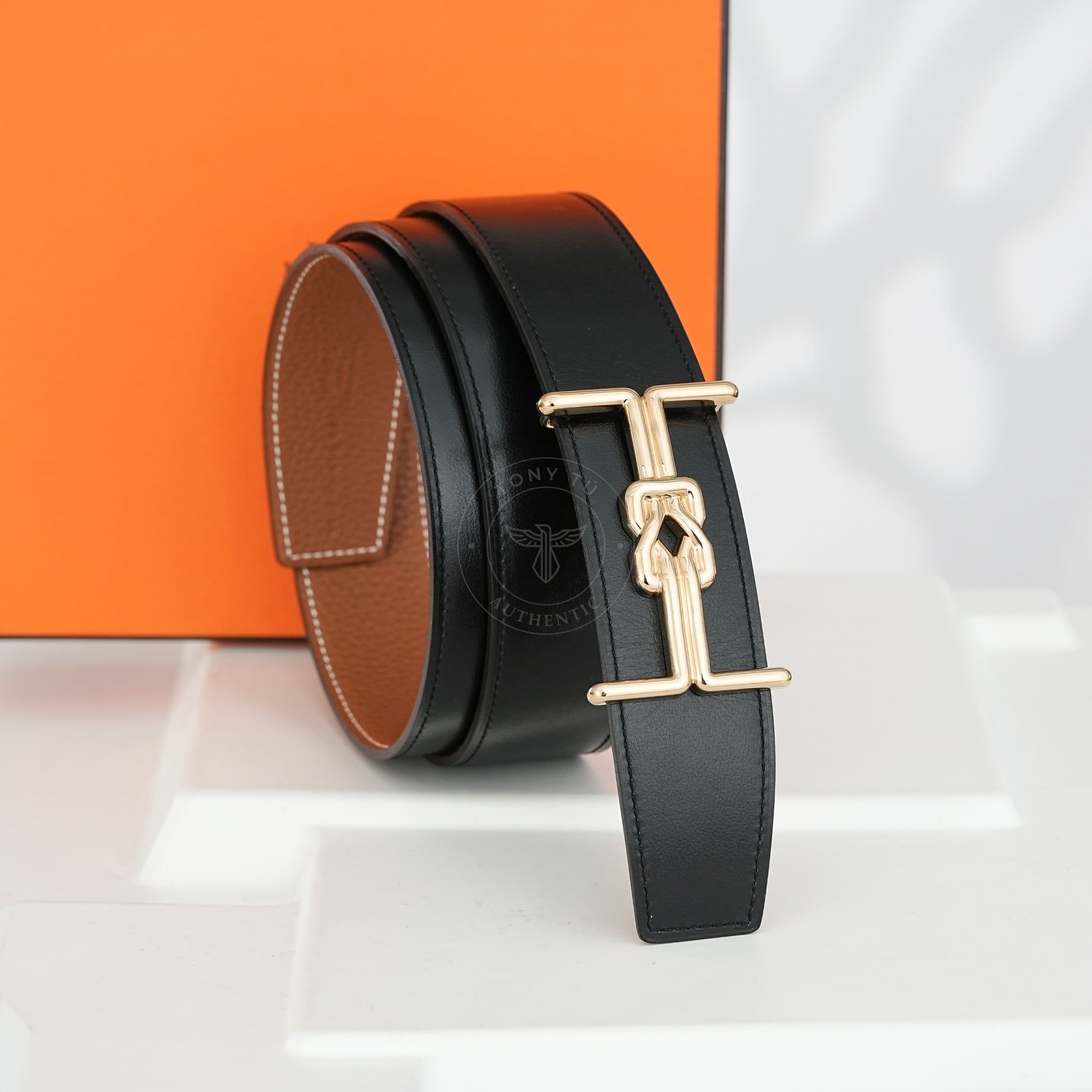 Thắt lưng Hermes H Marin Vintage Gold Revisibile Boxcalf/Togo size 95