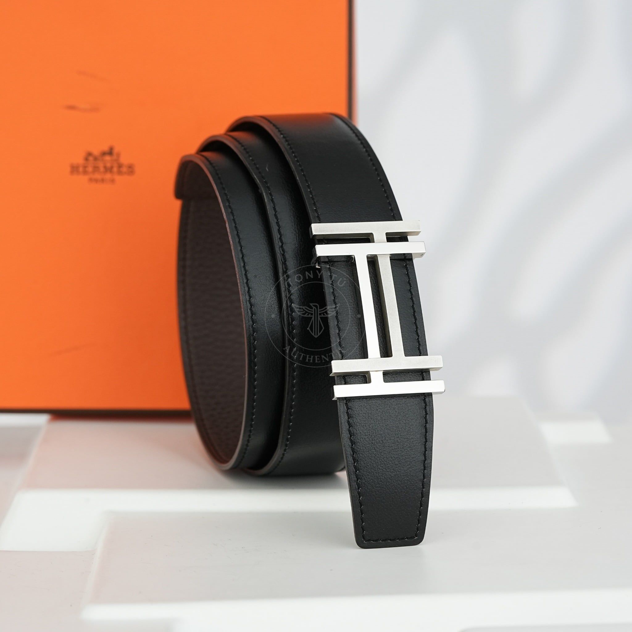 Thắt lưng Hermes H au Carré Reversible Boxcalf / Togo size 85 (Đen/Nâu)