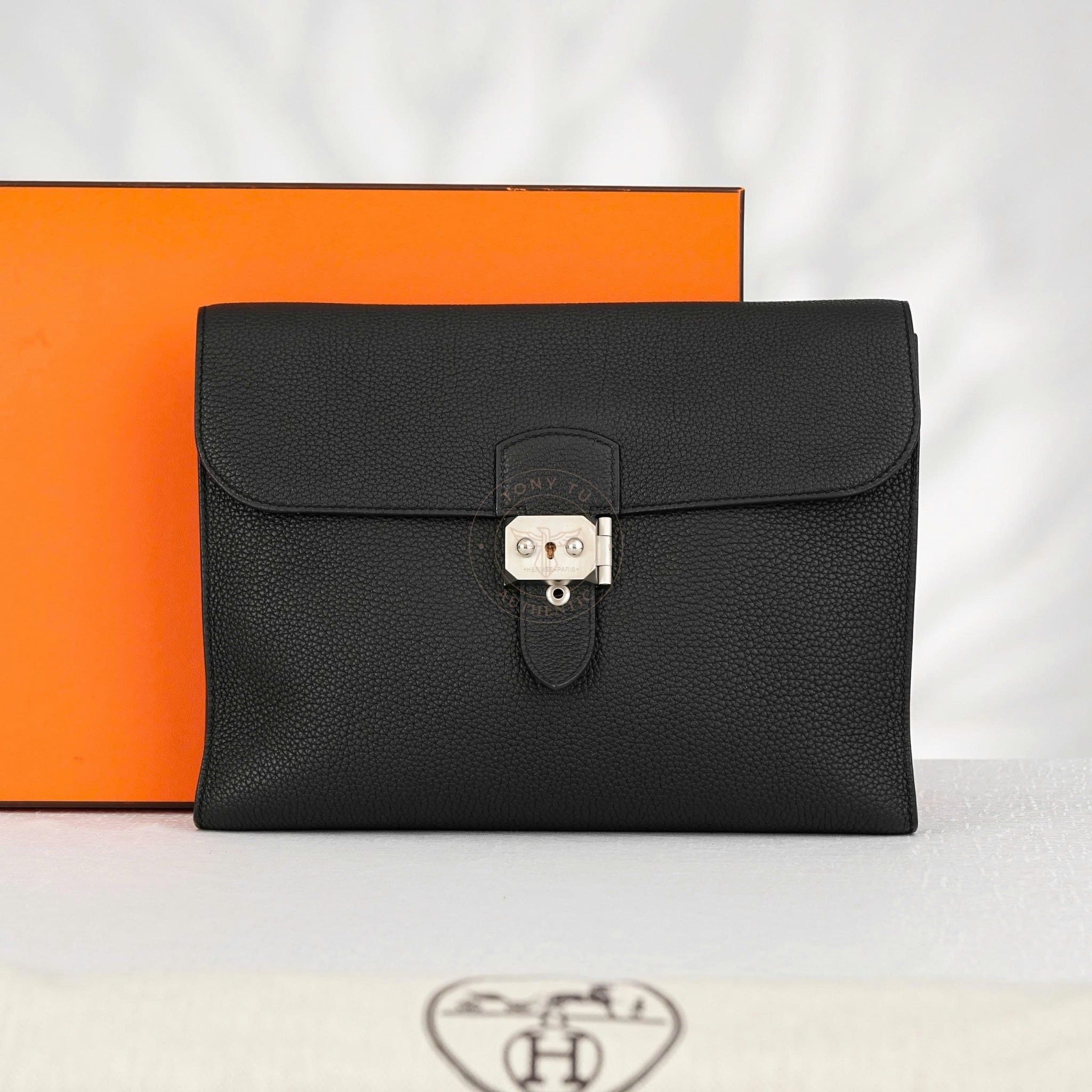 Túi đeo Hermès Sac à Dépêches Messenger Togo Black Noir size 29