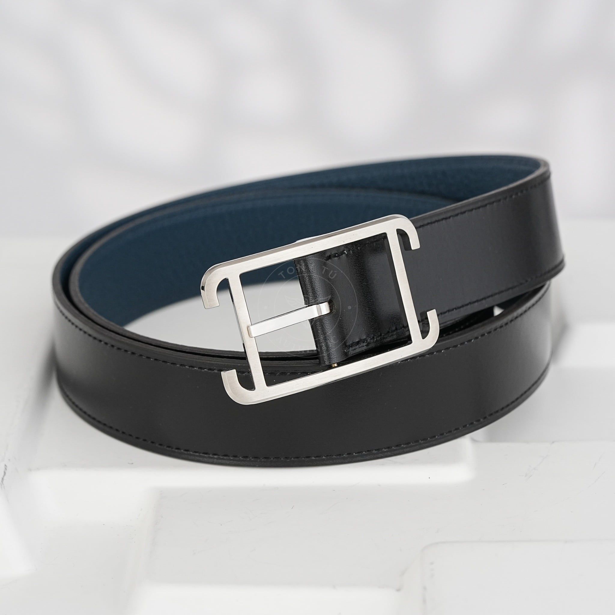 Thắt lưng Hermès Cape Cod Reversible Boxcalf/Togo – Đen/Xanh Navy Size 100