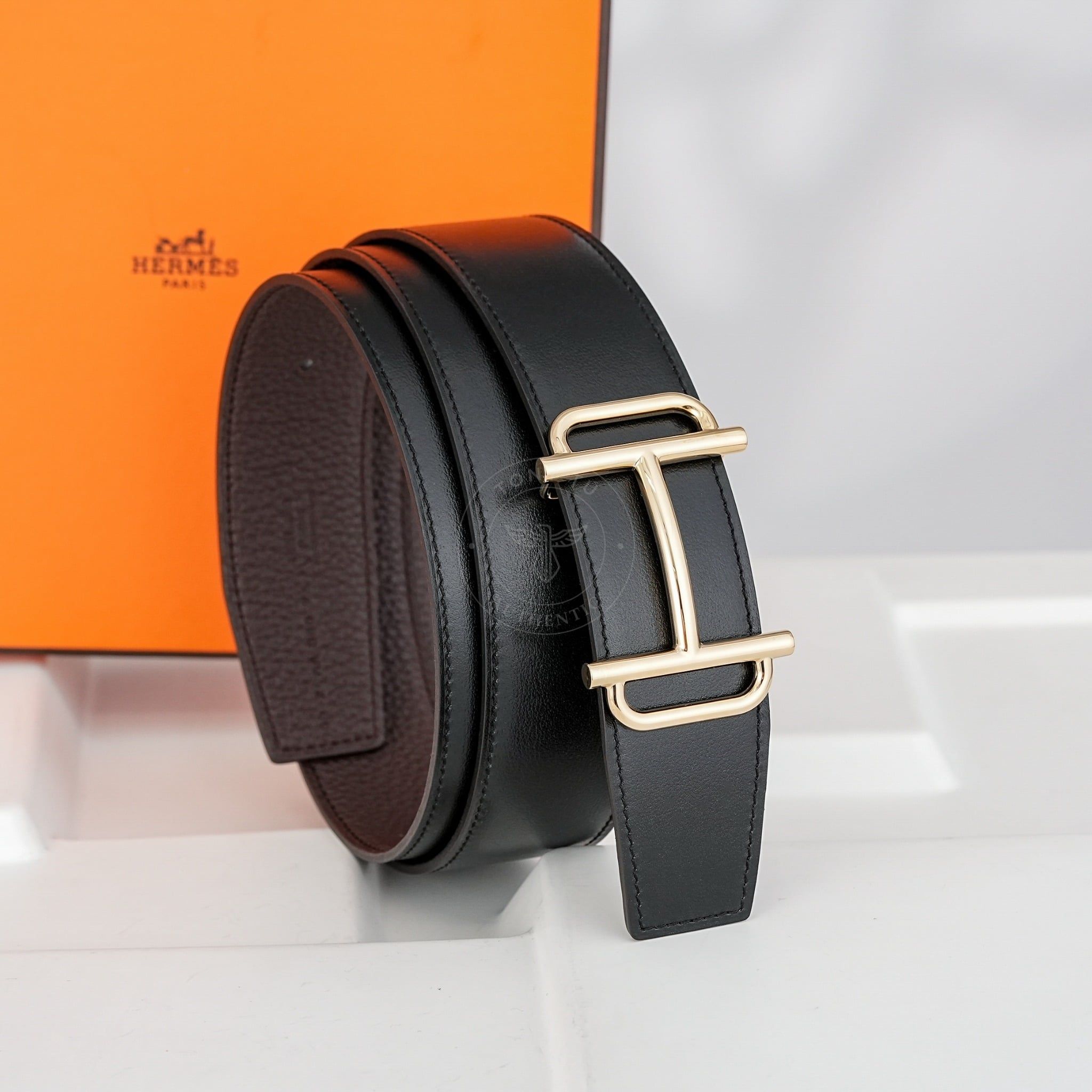 Thắt lưng Hermès Royal Buckle Gold Reversible Boxcalf/Togo (Đen/Nâu) size 100