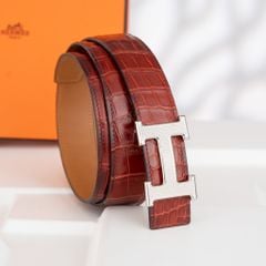 Thắt lưng Hermès H Guillochée Rouge Crocodile (Nâu đỏ) size 90