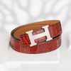 Thắt lưng Hermès H Guillochée Rouge Crocodile (Nâu đỏ) size 90